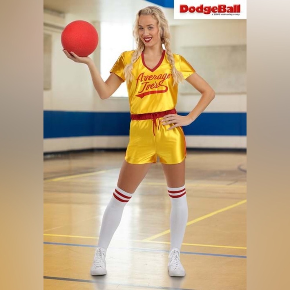 DodgeBall Women's Athletic Shorts - Gold with Red Trim